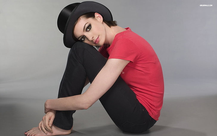 Anna Hathaway, Anne Hathaway, celebrity, actress, top hat, young adult, HD wallpaper