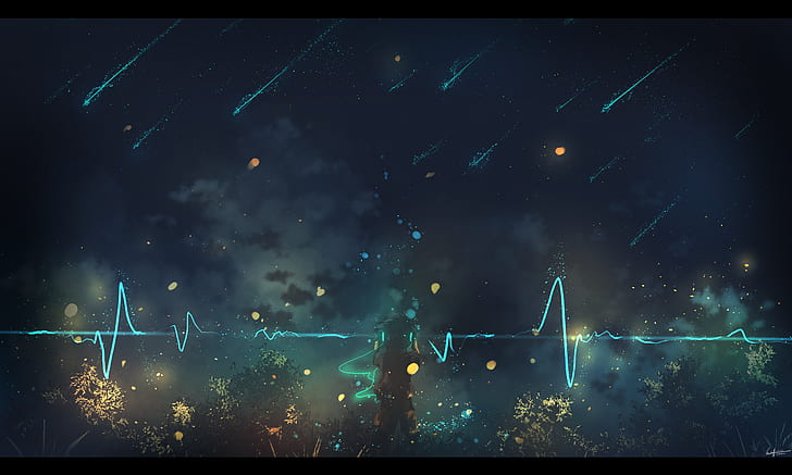 anime, dark, sky, stars, loneliness