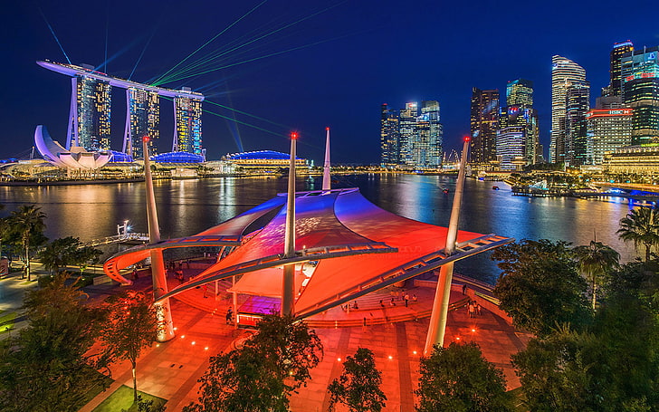 Marina Bay Sands Singapore Bridges Skyscrapers Laser Show Ultra Hd Wallpapers For Desktop Mobile Phones And Laptop 3840×2400