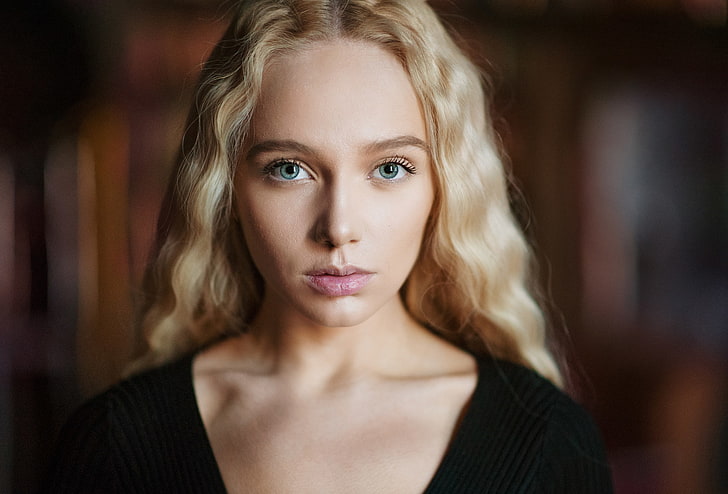 portrait, Maria Popova, face, blonde, Maxim Maximov, green eyes, HD wallpaper
