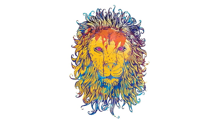 lion illustration, drawing, colorful, king, king of beasts, animal, HD wallpaper