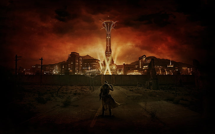 man holding gun digital wallpaper, video games, Fallout: New Vegas