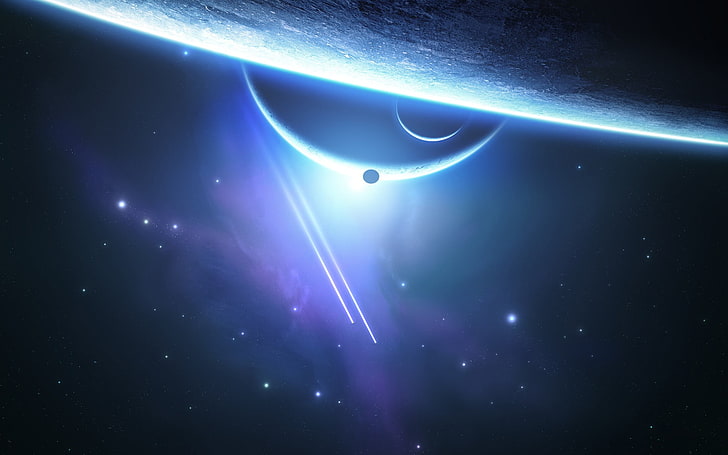 planets and stars wallpaper, space, render, galaxy, Moon, space art, HD wallpaper