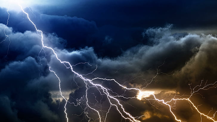 lightning, stormy, sky, night, cloudy, clouds, HD wallpaper