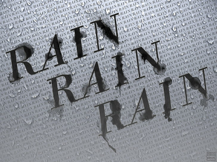 rain, wet, typography, monochrome