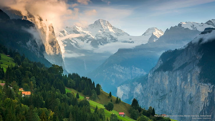 Wengen & Lauterbrunnen Valley, Berner Oberland, Switzerland, Europe, HD wallpaper