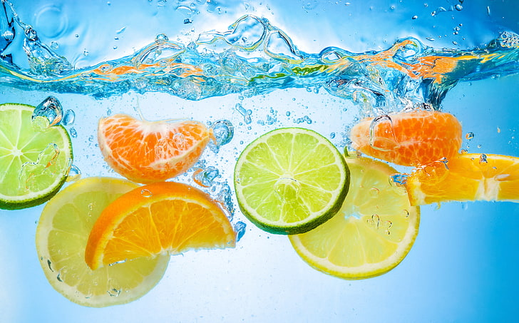 sliced lemon illustration, water, citrus, slices, fruit, freshness, HD wallpaper