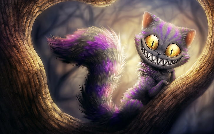 Cheshire Cat, close-up, art and craft, celebration, purple, HD wallpaper