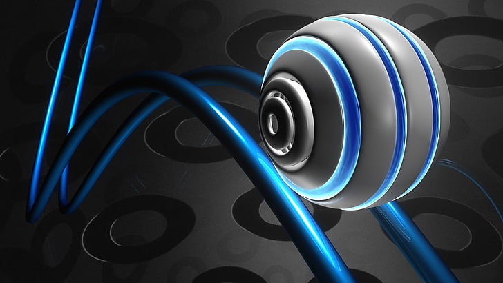 blue and black Beats by Dr, 3D, sphere, render, balls, abstract, HD wallpaper