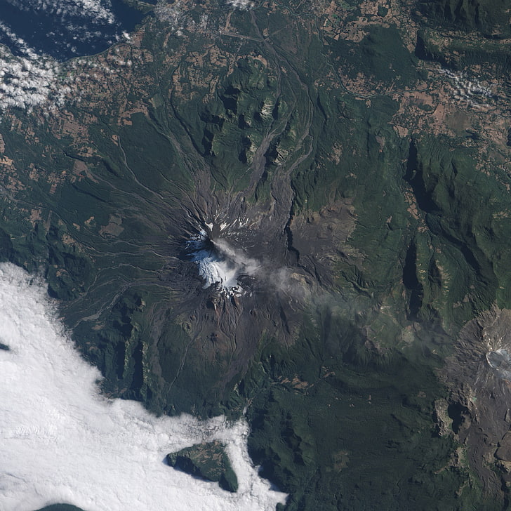 aerial photograph of volcano, NASA, satellite imagery, landscape, HD wallpaper