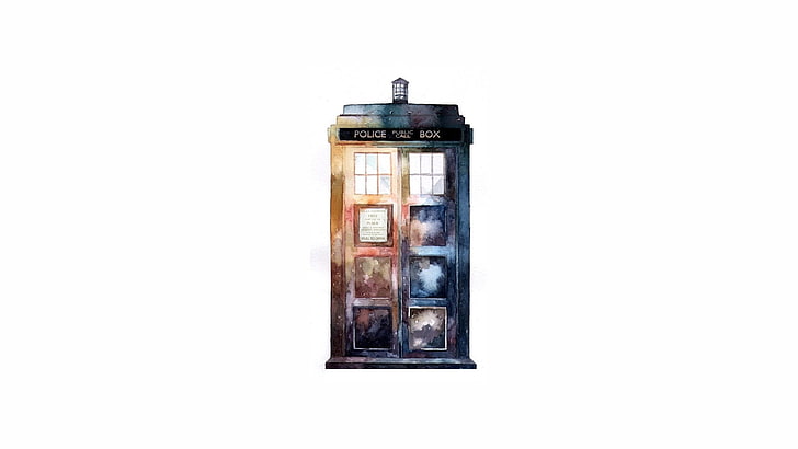 brown and gray police telephone booth artwork, Doctor Who, The Doctor