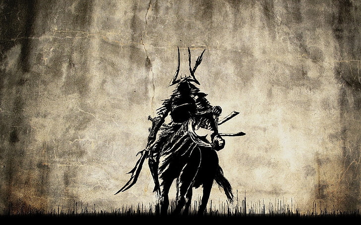 samurai riding horse wallpaper, ancient, old, warrior, fantasy art, HD wallpaper