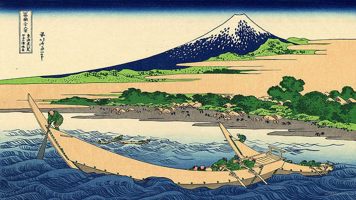 Hokusai, landscape, Wood block, no people, art and craft, plant, HD wallpaper