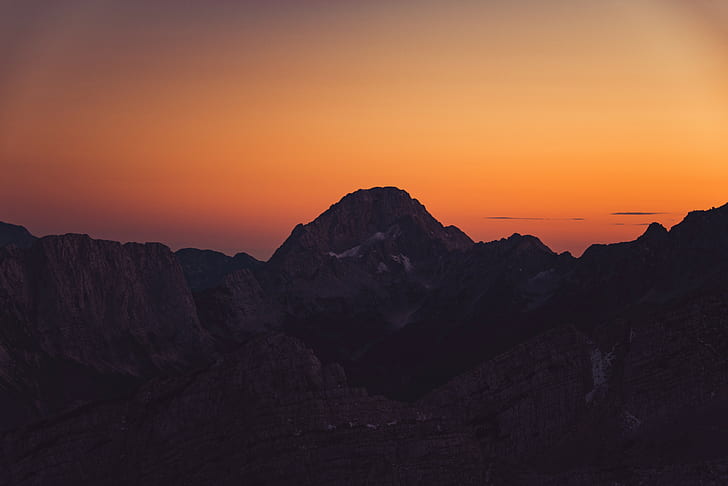 nature, mountains, landscape, orange sky, sunset, HD wallpaper