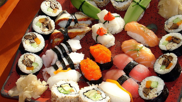 sushi platter, food, caviar, dishes, Japanese, food and drink, HD wallpaper
