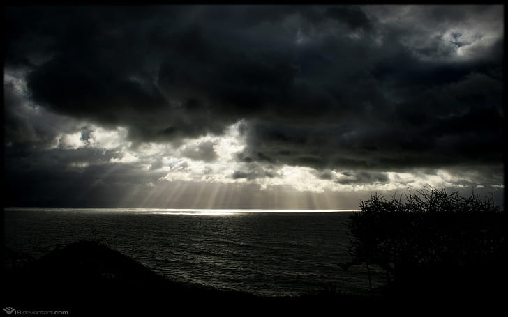 Clouds, Sea, Sun Rays, black clouds, HD wallpaper