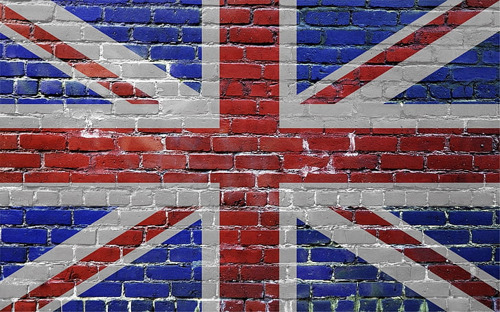 flag of United Kingdom, uk, bricks, backgrounds, pattern, brick Wall