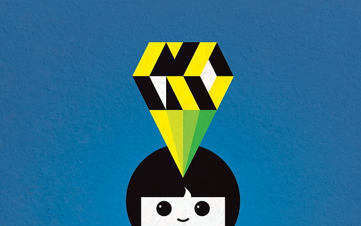 yellow and black diamond illustration, minimalism, blue, geometry, HD wallpaper