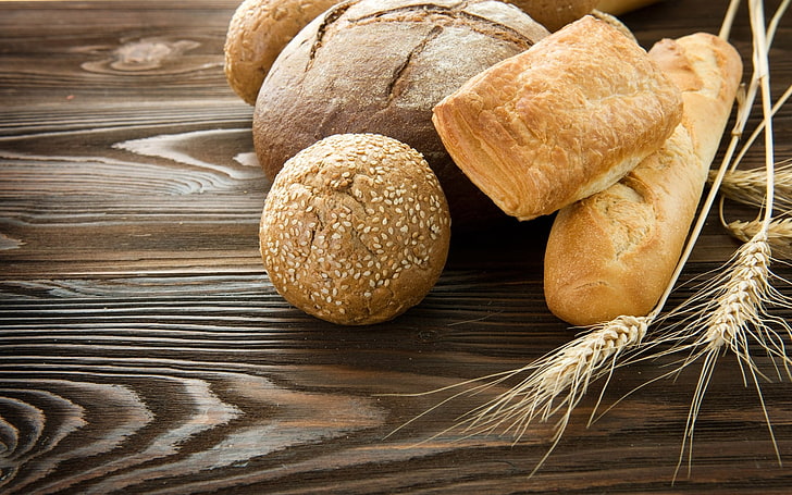 bread and wheat plant, pastries, ears, food, loaf of Bread, bakery, HD wallpaper
