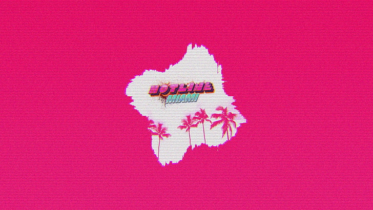 pink background with tropical trees, Hotline Miami, video games