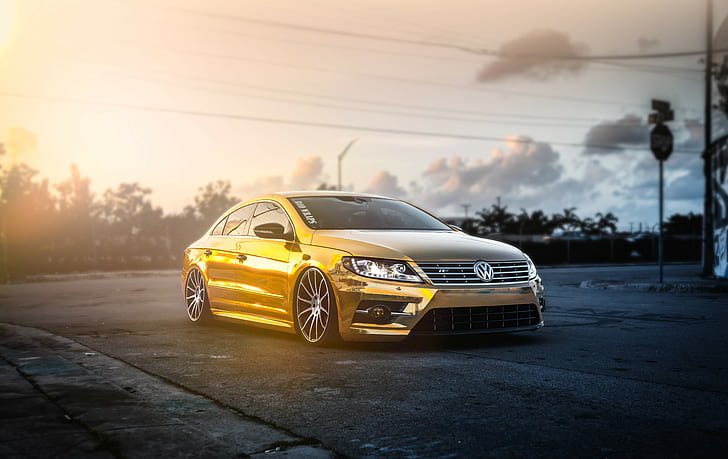HD wallpaper: Volkswagen, Volkswagen Passat, gold, car, tuning