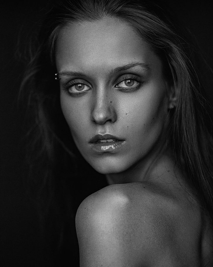 women, model, face, portrait, Aleksey Trifonov, monochrome, HD wallpaper