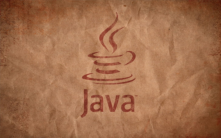 Java poster, logo, programming, Cup of coffee, brown, backgrounds