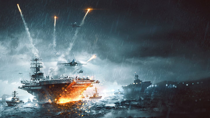 Battlefield 4, aircraft carrier, jet fighter, ship, nautical vessel