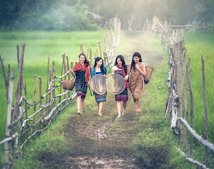 Asian Countryside, Girls, women's several dresses, Thailand, Travel, HD wallpaper