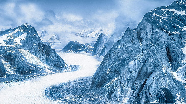 massif, ice, freezing, glacier, arctic, road, snow, glacial landform, HD wallpaper