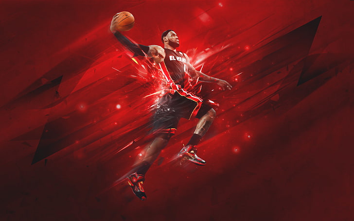 LeBron James holding basketball wallpaper, Red, Miami, Sport