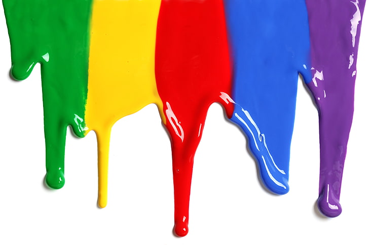 assorted-color paints, rainbow, flow, drops, wall, liquid, red, HD wallpaper