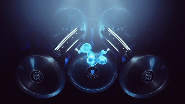 blue and black speaker system wallpaper, speakers, Technomancer, HD wallpaper