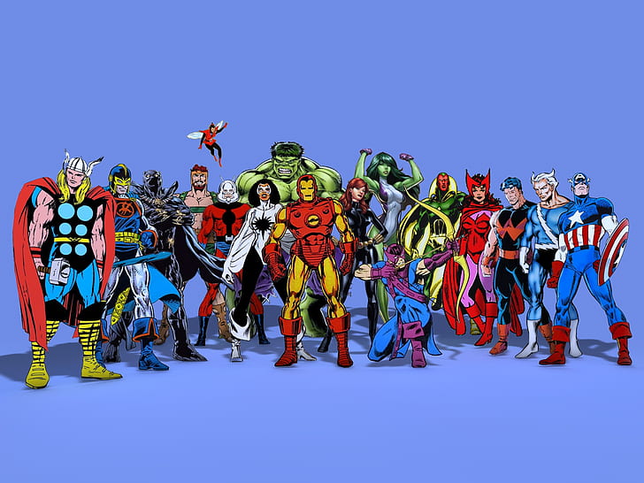 The Avengers, comic art, Iron Man, Hulk, Thor, Captain America, HD wallpaper