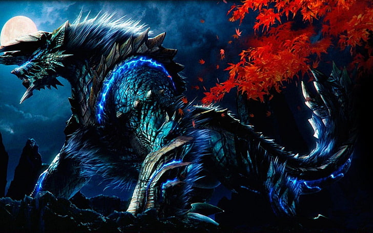 black, blue, and green monster illustration, Monster Hunter, Jinouga, HD wallpaper