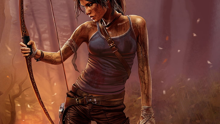 woman holding bow wallpaper, video games, Tomb Raider, tomb raider 2013