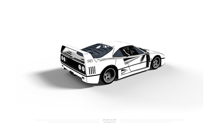 white cars, vehicle, Ferrari F40, white background, motor vehicle