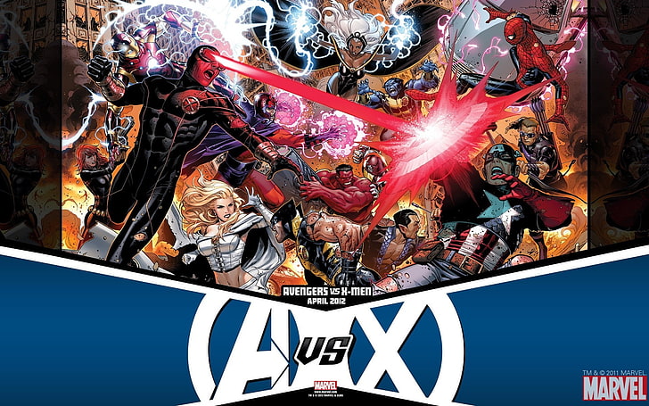 Avengers vs. X-Men digital wallpaper, battle, Iron Man, comic