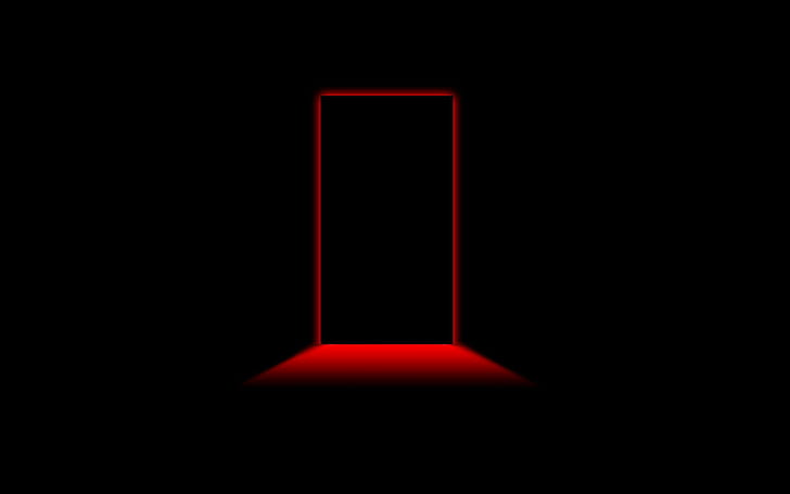 Red light behind closed door, black door, digital art, 2560x1600