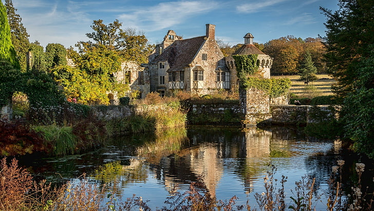castle, reflection, garden, national trust, europe, england