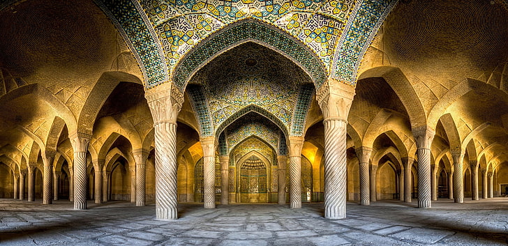 yellow and green building ceiling, landscape, mosque, architecture, HD wallpaper