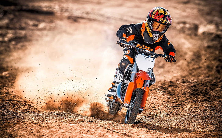 KTM 50 SX 2017, orange and white dirtbike, Motorcycles, sport, HD wallpaper