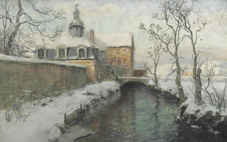 Winter, Frits Thaulov, Frits Thaulow, Norwegian landscape painter, HD wallpaper