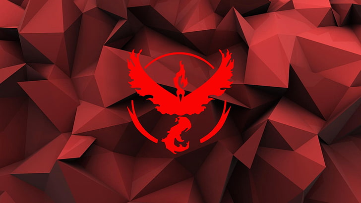 Pokemon logo, Team Valor , poly, red, Pokémon, shape, creativity, HD wallpaper