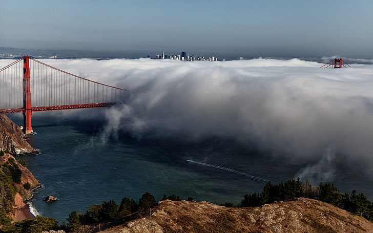bridge, clouds, Golden Gate Bridge, city, cityscape, San Francisco, HD wallpaper