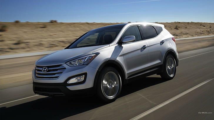 Hyundai Santa Fe, car, silver cars, vehicle, road