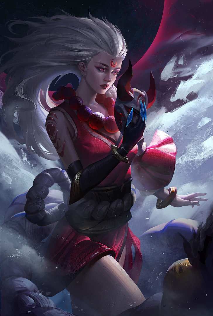 fantasy art, magic, warrior, Diana (league Of Legends, red, HD wallpaper