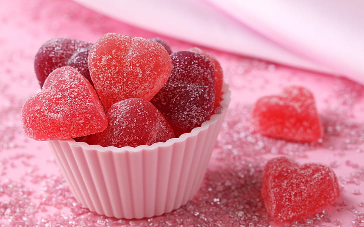 Red marmalade sugar, heart-shaped candy, food, sweet dessert, HD wallpaper