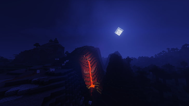untitled, Minecraft, video games, shaders, night, sky, nature