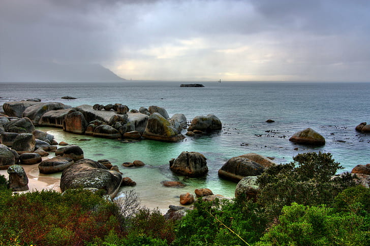 landscape photo of beach with rocks during daytime, Boulders Beach